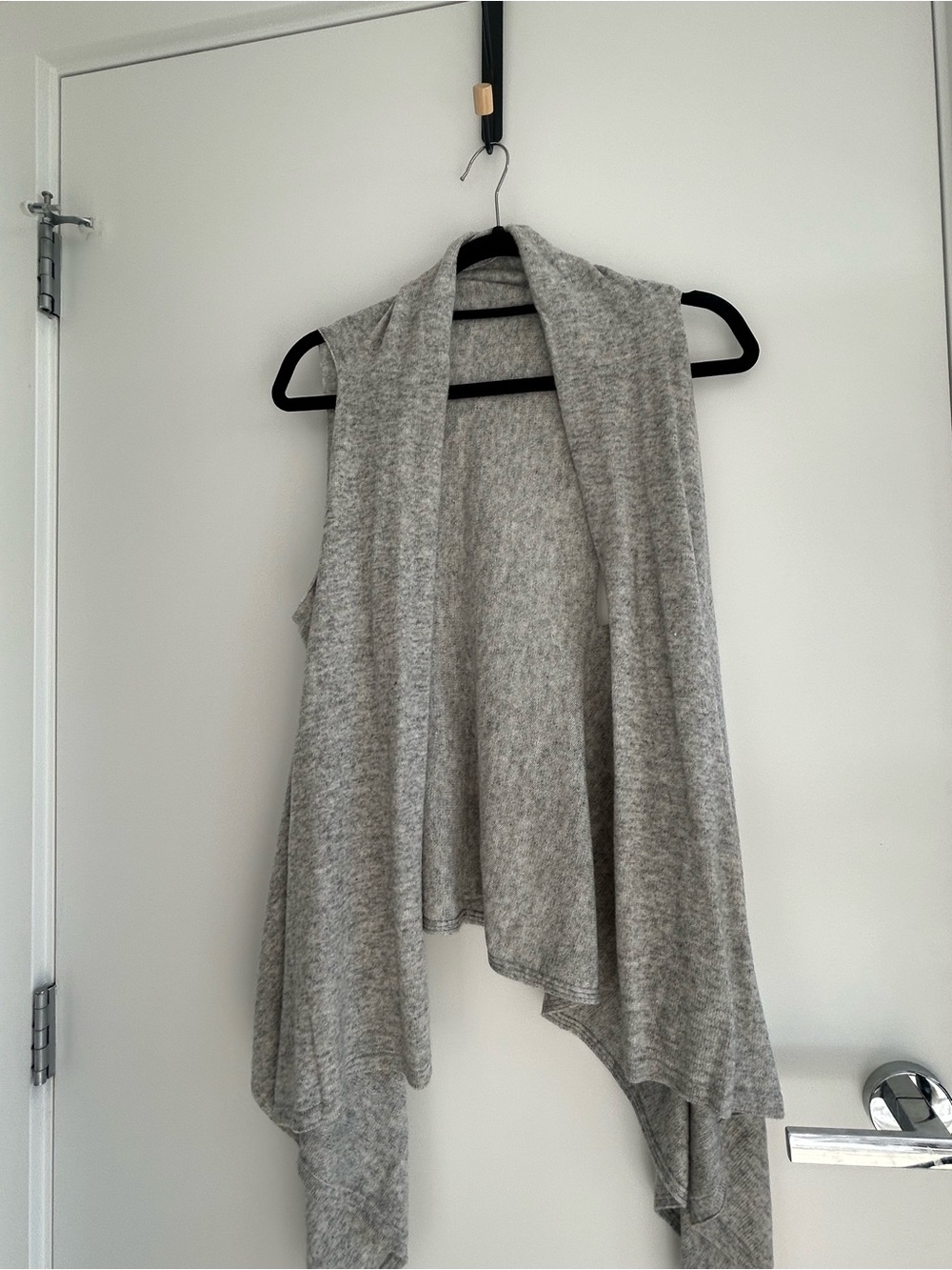 Light Gray Open-Front Draped Women's Sweater Vest
